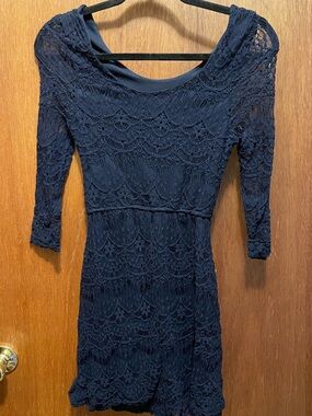 Rue21 Navy Blue Lace Long Sleeve Sheath Dress